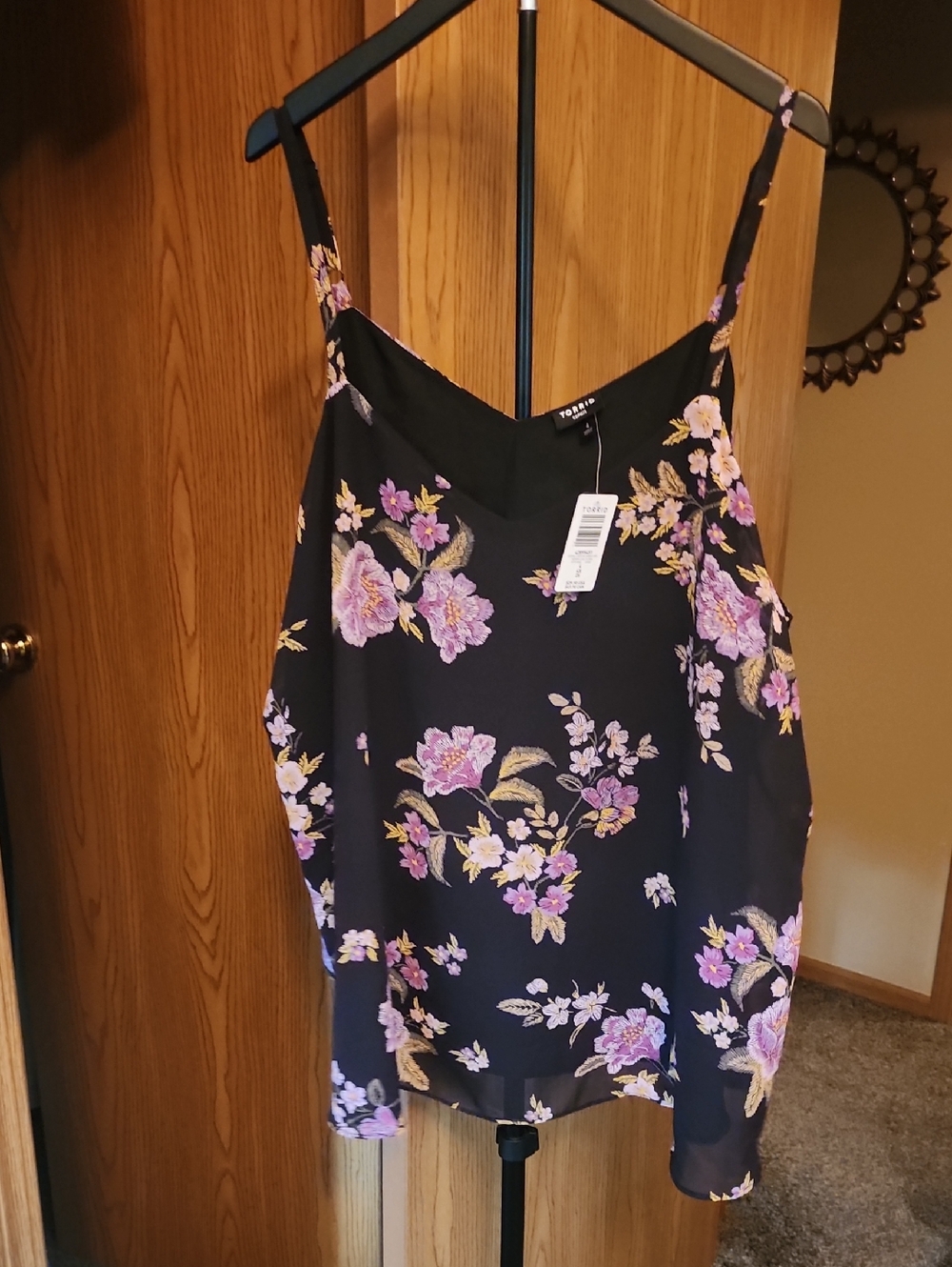 torrid Black Floral V-Neck Spaghetti Strap Camisole - Pink & Cream Flowers